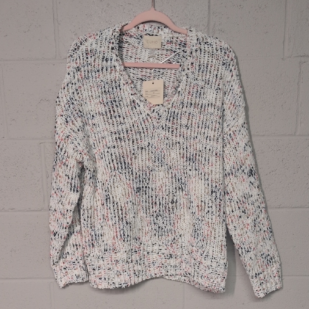 Cupio Multi-Color Speckled Chenille Knit V-Neck Pullover Sweater 2X NWT